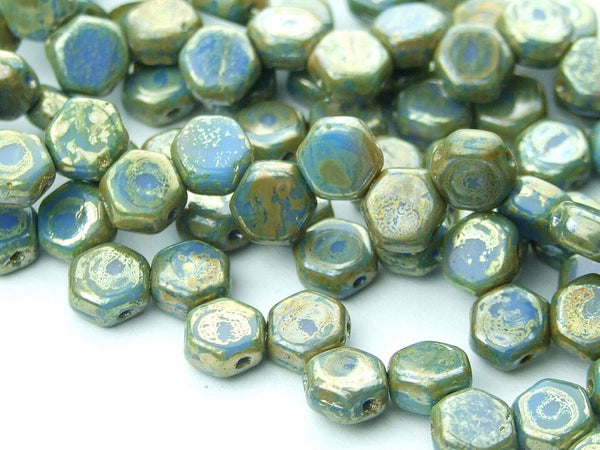 30x Honeycomb 6mm Czech Beads Hodge Podge Blue Picasso Beadacious