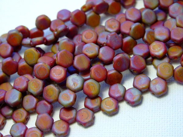 30x Honeycomb 6mm Czech Beads Hodge Podge Orange Nebula Matt Beadacious