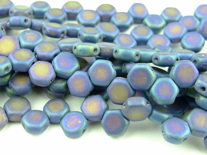 30x Honeycomb 6mm Czech Beads Jet Blue Iris Matte Beadacious