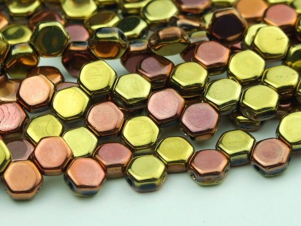 30x Honeycomb 6mm Czech Beads Jet Calif Gold Beadacious