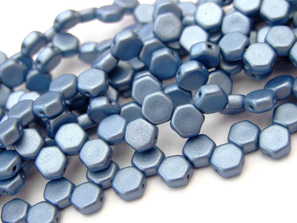 30x Honeycomb 6mm Czech Beads Jet Metallic Suede Blue Beadacious