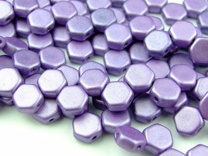 30x Honeycomb 6mm Czech Beads Jet Metallic Suede Purple Beadacious