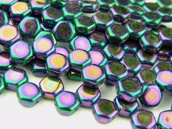 30x Honeycomb 6mm Czech Beads Jet Purple Iris Beadacious