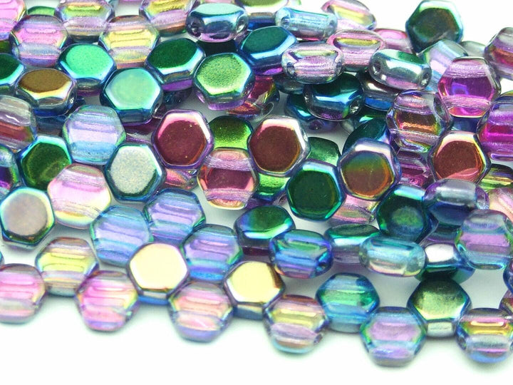 30x Honeycomb 6mm Czech Beads Magic Blue Pink Beadacious