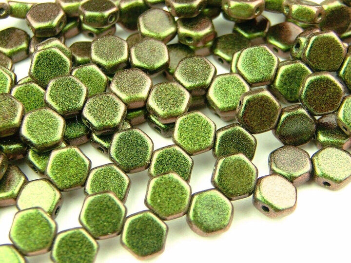 30x Honeycomb 6mm Czech Beads Motley Sage and Citrus Beadacious