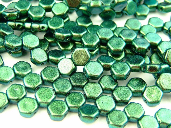 30x Honeycomb 6mm Czech Beads Motley Viridian Beadacious