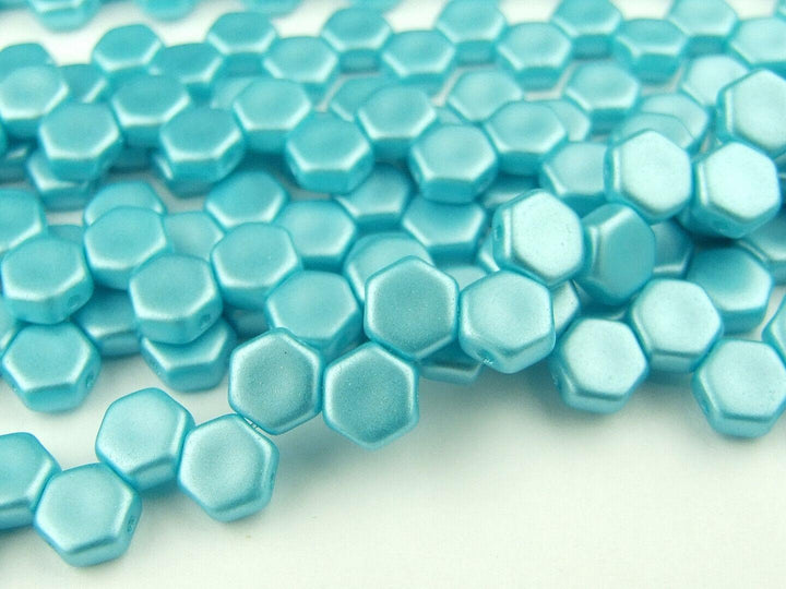 30x Honeycomb 6mm Czech Beads Pastel Aqua Beadacious