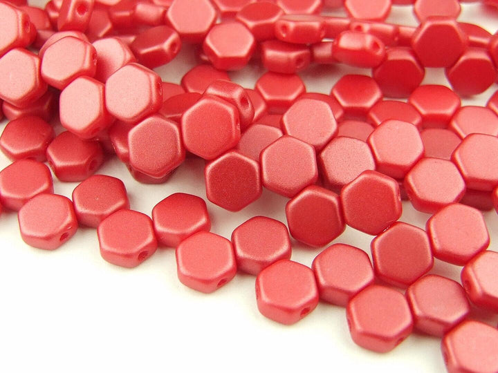 30x Honeycomb 6mm Czech Beads Pastel Dark Coral Beadacious