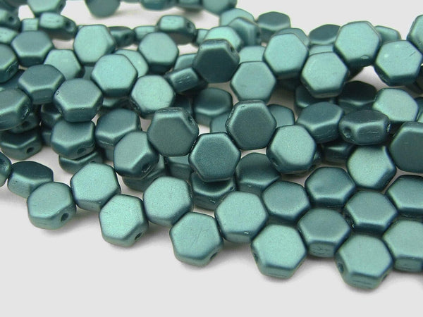 30x Honeycomb 6mm Czech Beads Pastel Petrol Beadacious