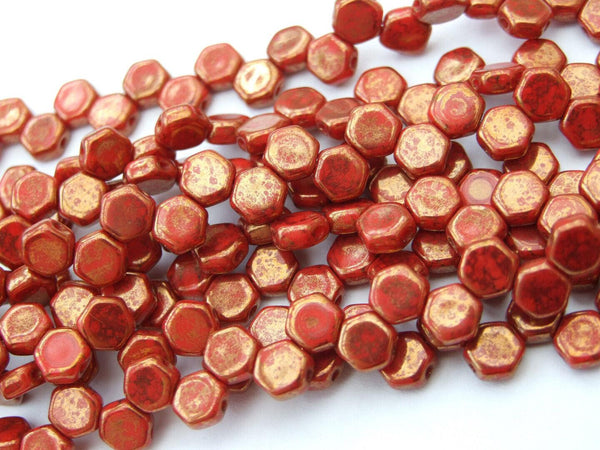 30x Honeycomb 6mm Czech Beads Red Lumi Beadacious