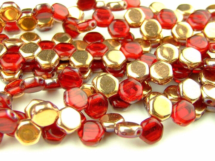 30x Honeycomb 6mm Czech Beads Ruby Capri Gold Beadacious