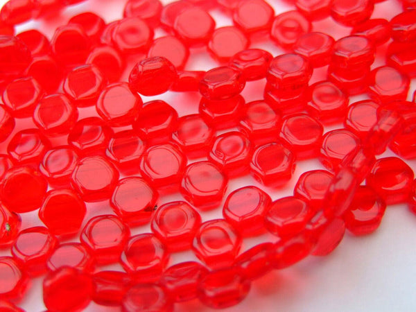 30x Honeycomb 6mm Czech Beads Ruby Transparent Beadacious