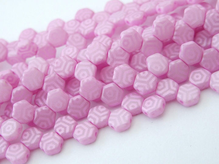 30x Honeycomb 6mm Czech Beads Silk Laser Silk Pink Web Beadacious