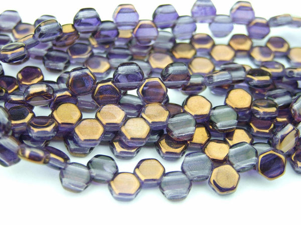 30x Honeycomb 6mm Czech Beads Tanzanite Semi Bronze Luster Beadacious