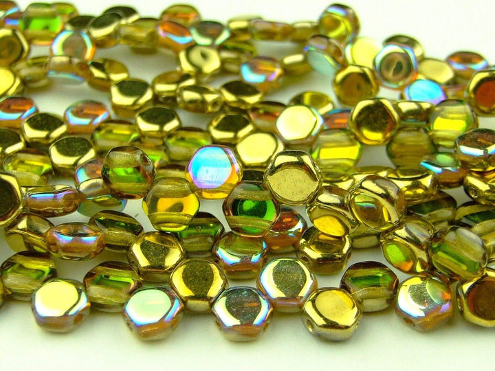 30x Honeycomb 6mm Czech Beads Topaz Gold Rainbow Beadacious