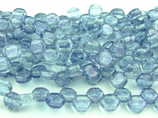 30x Honeycomb 6mm Czech Beads Transparent Blue Luster Beadacious