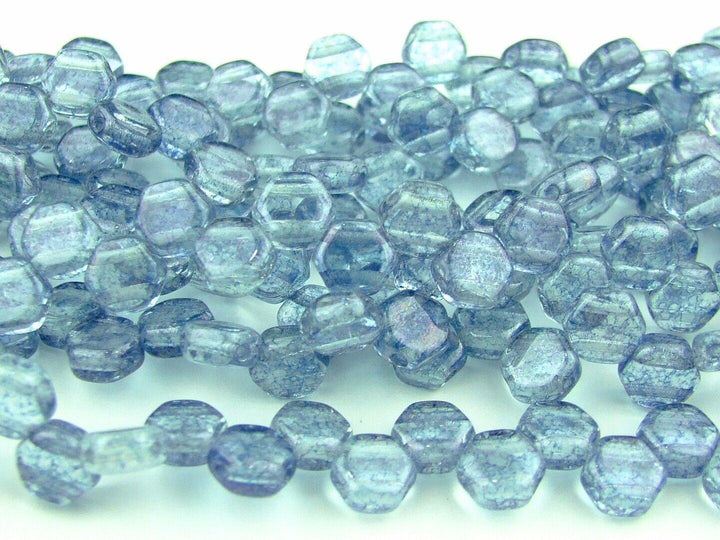 30x Honeycomb 6mm Czech Beads Transparent Blue Luster Beadacious