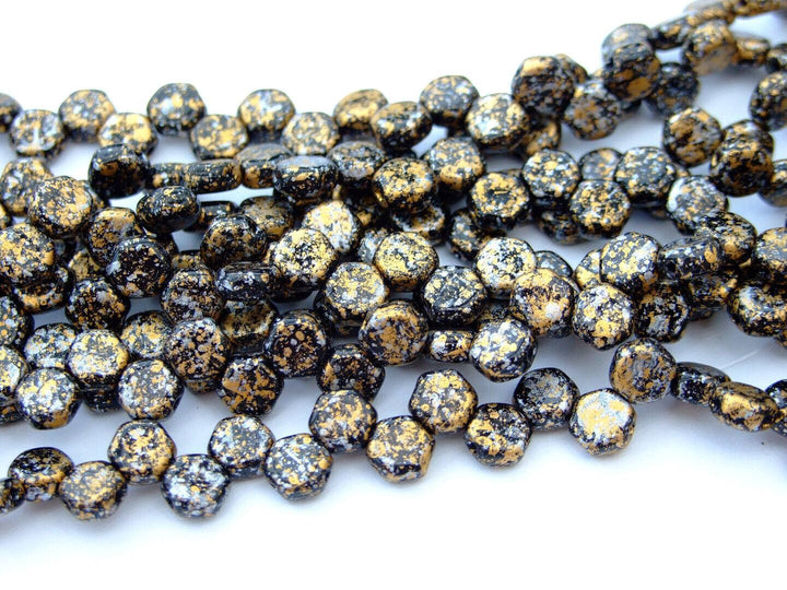 30x Honeycomb 6mm Czech Beads Tweedy Gold Beadacious