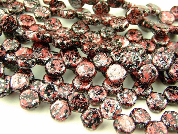 30x Honeycomb 6mm Czech Beads Tweedy Red Beadacious