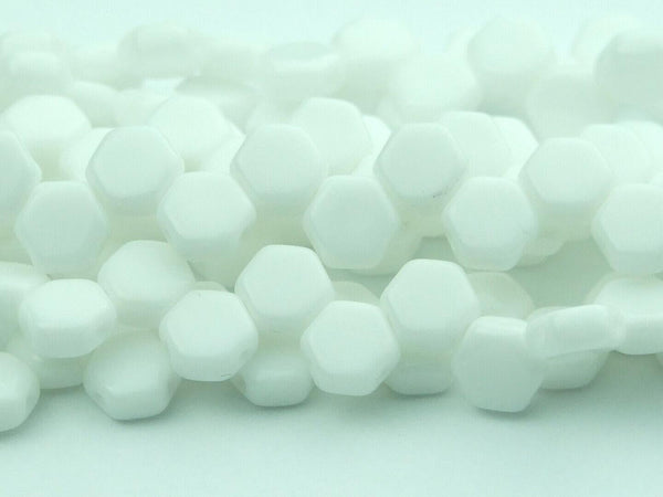 30x Honeycomb 6mm Czech Beads White Opaque Beadacious