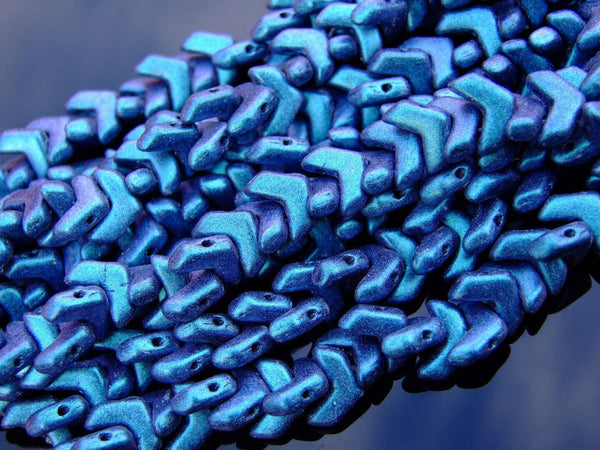 30x Matubo Chevron Duo Czech Seed Beads 4x10mm Polychrome Blueberry Beadacious