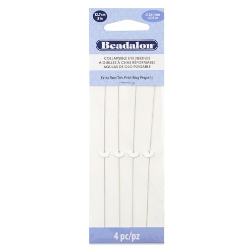Beadalon Collapsible Eye Beading Needles Pack of 4 Extra Fine, 0.24 mm / .009 inches Diameter, 5 inches