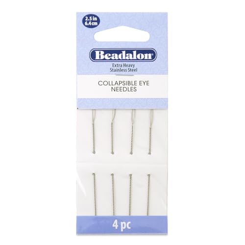 Beadalon Collapsible Eye Beading Needles 2.5inch Pack of 4 Extra Heavy 0.60 mm / .024 inches Diameter