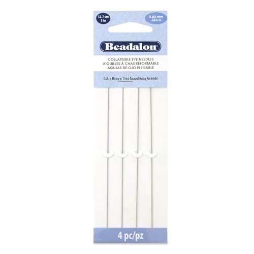 Beadalon Collapsible Eye Beading Needles 5inch Pack of 4 Extra Heavy, 0.60 mm / .024 inches Diameter