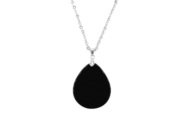 Black Obsidian Tear Drop Pendant Necklace Natural Gemstone 50cm Chain Chakra Reiki