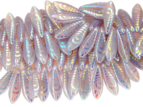 25x Czech Dagger Beads 16mm x 5mm Purple Opal Laser Eye