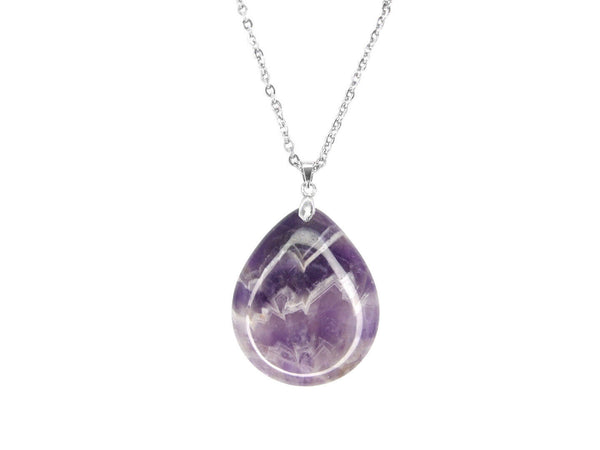 Amethyst Tear Drop Pendant Necklace Natural Gemstone 50cm Chain Chakra Reiki