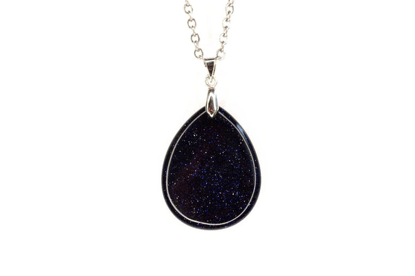 Blue Goldstone Tear Drop Pendant Necklace Manmade Gemstone 50cm Chain Chakra Reiki