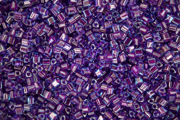 10g TOHO 11/0 Triangle Japanese Seed Beads 2mm 252 Inside Color Aqua/Purple Lined