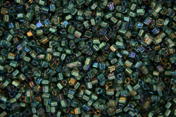10g TOHO 11/0 Triangle Japanese Seed Beads 2mm 270 Inside Color Crystal/Metallic Teal