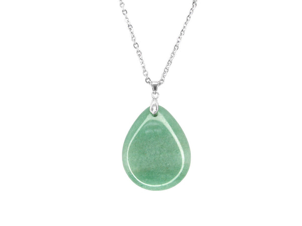 Green Aventurine Tear Drop Pendant Necklace Natural Gemstone 50cm Chain Chakra Reiki