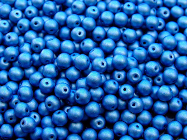 40x Top Hole Round Czech Beads 6mm Color Trends Satin Metallic Azure Beadacious