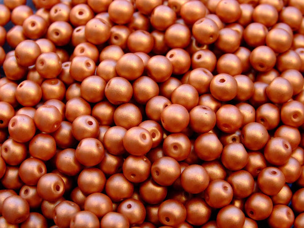 40x Top Hole Round Czech Beads 6mm Color Trends Satin Metallic Peach Beadacious