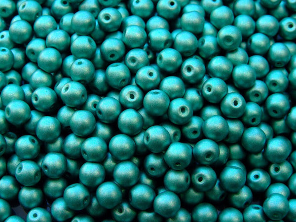 40x Top Hole Round Czech Beads 6mm Color Trends Satin Metallic Teal Beadacious