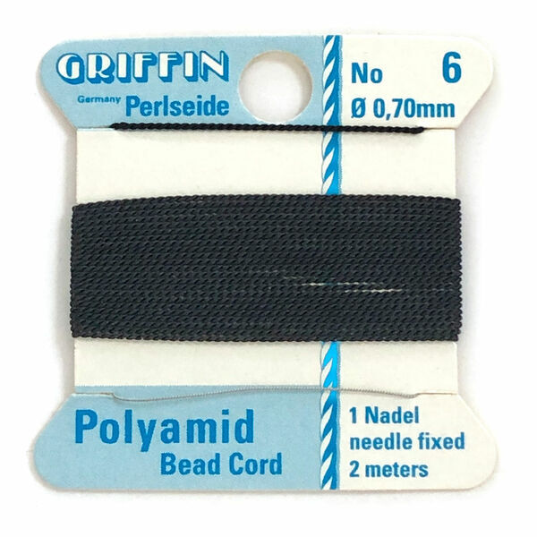 Griffin Polyamid Beading Cord - No. 6 - .70mm Diameter Black with Needle 2 meter