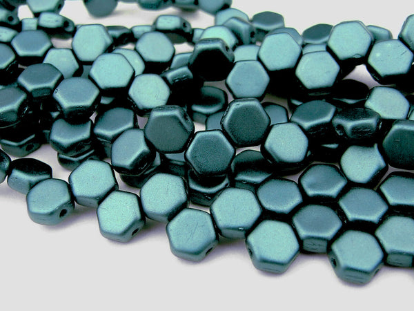 30x Honeycomb 6mm Czech Beads Pastel Petrol