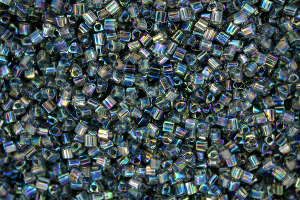 10g TOHO 11/0 Triangle Japanese Seed Beads 2mm 176B Transparent Grey Rainbow