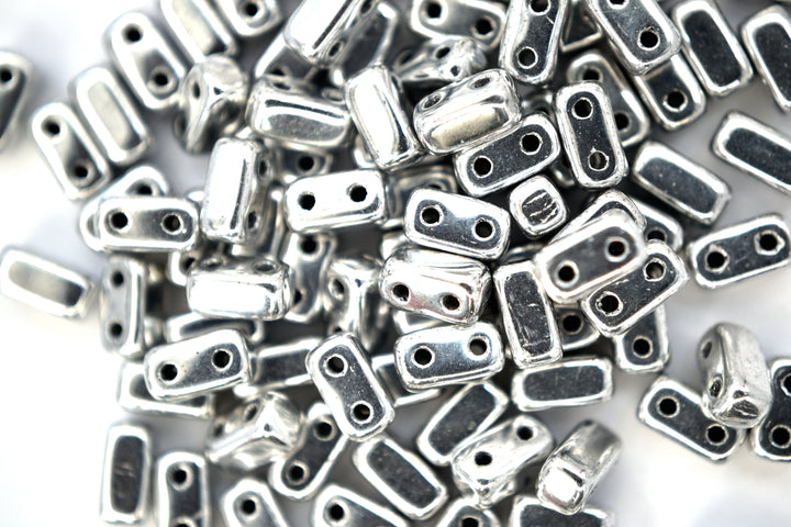 50x CzechMates Bricks Czech Beads 3x6mm Silver Beadacious