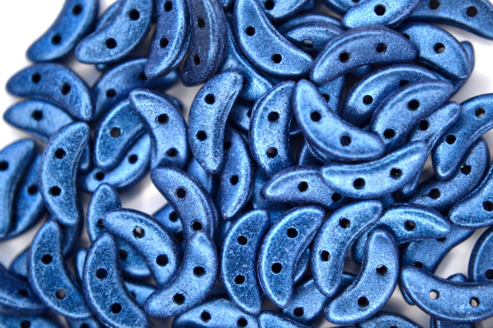 50x CzechMates Crescent Czech Beads 3x10mm Matte Metallic Suede Blue Beadacious