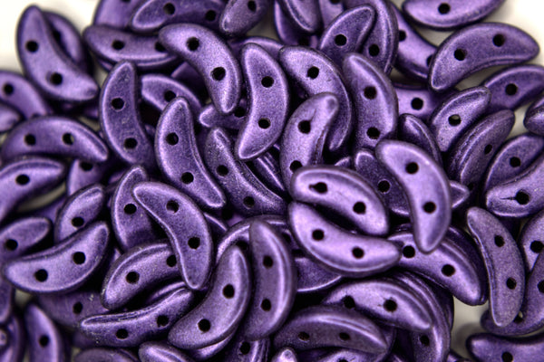 50x CzechMates Crescent Czech Beads 3x10mm Metallic Suede Purple Beadacious