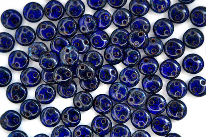 50x CzechMates Lentil Czech Beads 6mm Cobalt Picasso Beadacious