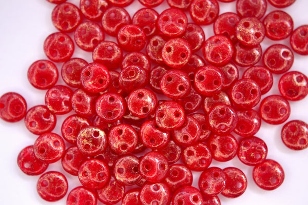 50x CzechMates Lentil Czech Beads 6mm Gold Marbled Oxblood Beadacious