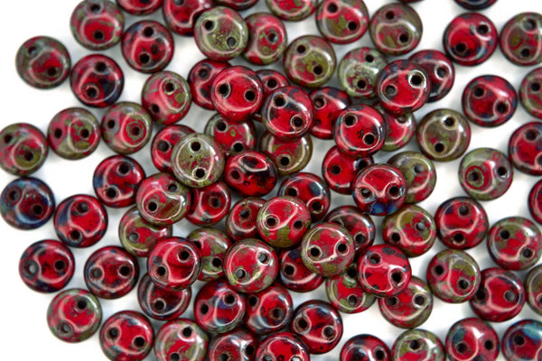 50x CzechMates Lentil Czech Beads 6mm Opaque Red Picasso Beadacious