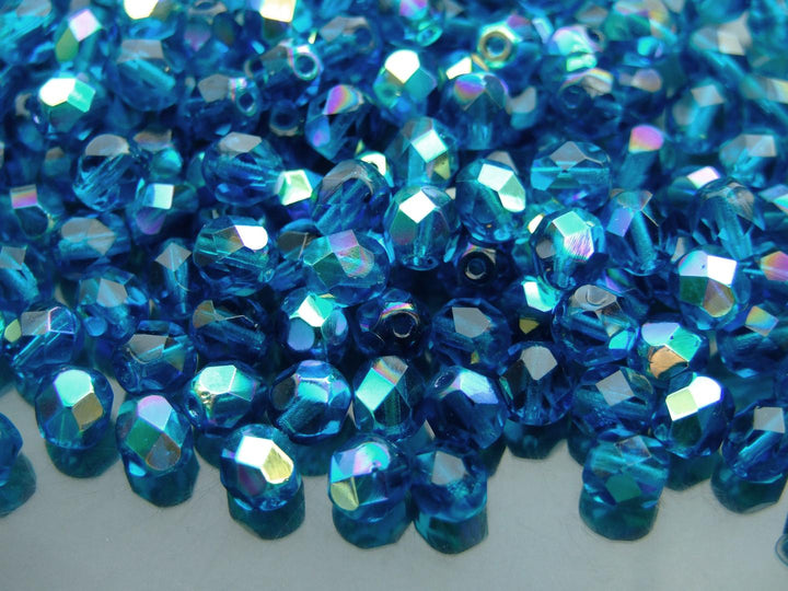 50x Fire Polished 6mm Czech Seed Beads Capri Blue AB Beadacious