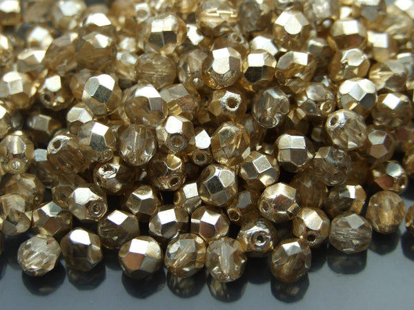 50x Fire Polished 6mm Czech Seed Beads Crystal Gold/Topaz Beadacious