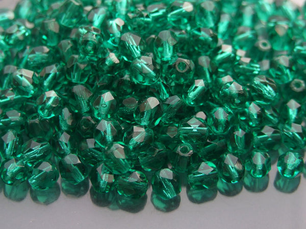 50x Fire Polished 6mm Czech Seed Beads Emerald Beadacious